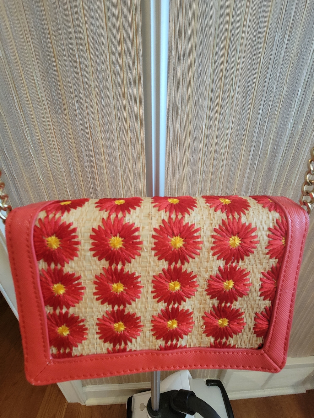 Jessica Simpson Cayenne Red Flower Woven Crossbody with Gold Chain
